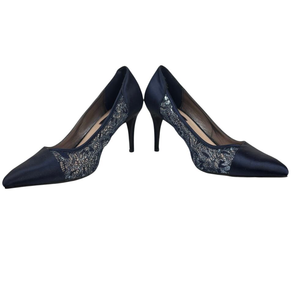 Betsey Johnson Navy Satin Pointed Toe Stiletto Pumps - Picture 3 of 8